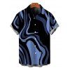 Men's Vacation Shirt Colorblock Swirl Marble Print Button Up Shirt - Bleu Marine 5XL