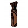 Vacation Couple Outfit Colorblock Swirl Marble Print Ruched One Shoulder Mermaid Bodycon Dress and Shirt Set - Brun S | US 4