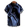 Vacation Couple Outfit Colorblock Swirl Marble Print Ruched One Shoulder Mermaid Bodycon Dress and Shirt Set - Bleu Marine S | US 4