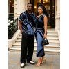 Vacation Couple Outfit Colorblock Swirl Marble Print Ruched One Shoulder Mermaid Bodycon Dress and Shirt Set - Bleu Marine S | US 4