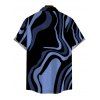 Vacation Couple Outfit Colorblock Swirl Marble Print Ruched One Shoulder Mermaid Bodycon Dress and Shirt Set - Bleu Marine S | US 4