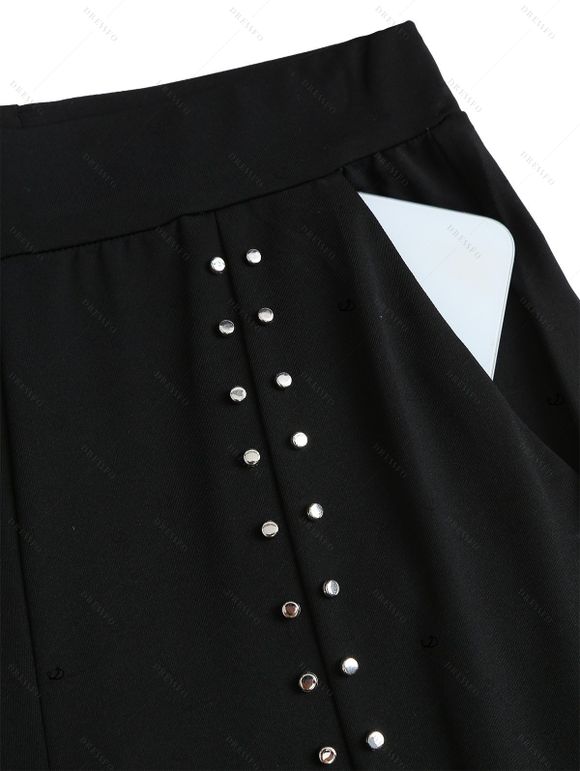 Casual Pants Rivet Solid Color High Waist Slit Flare Pants - Noir XXL | US 14