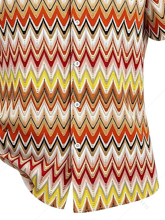 Men's Ethnic Knitted Shirt Colorblock Zig Zag Print Textured Button Up Shirt - multicolor 2XL