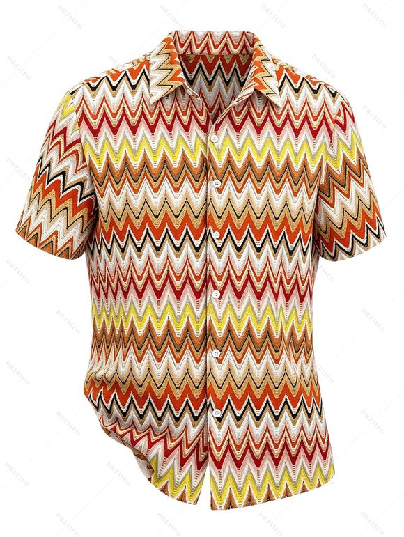 Vintage Ethnic Couple Outfit Colorblock Zig Zag Print Textured Skew Neck Mermaid Bodycon Dress and Shirt Set - multicolor S | US 4