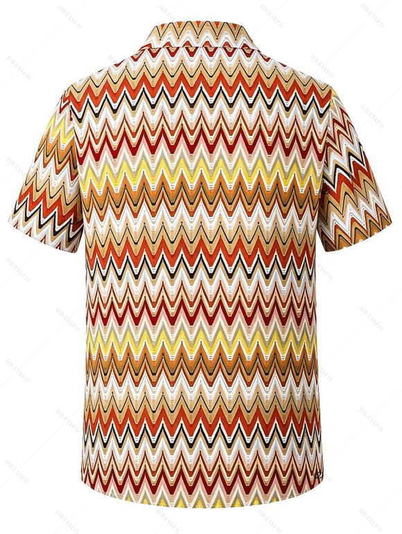 Vintage Ethnic Couple Outfit Colorblock Zig Zag Print Textured Skew Neck Mermaid Bodycon Dress and Shirt Set - multicolor S | US 4