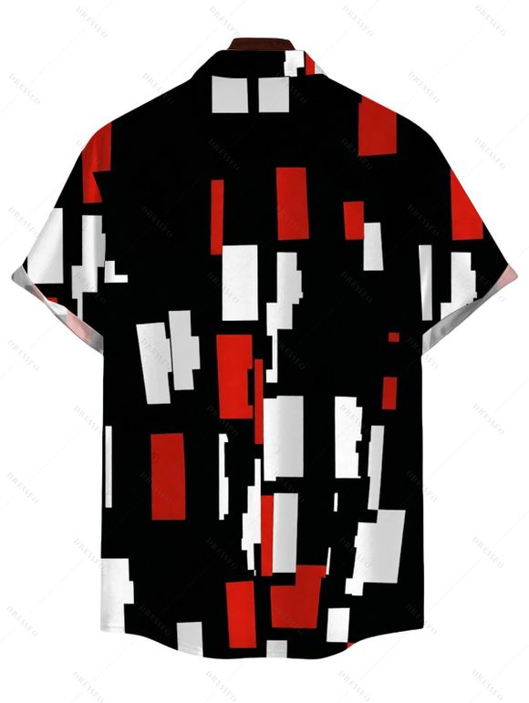 Men's Vintage Shirt Colorblock Geometric Print Button Up Shirt - Rouge Vineux 5XL