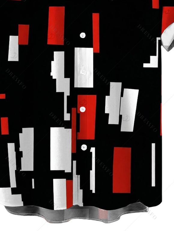 Men's Vintage Shirt Colorblock Geometric Print Button Up Shirt - Rouge Vineux 5XL