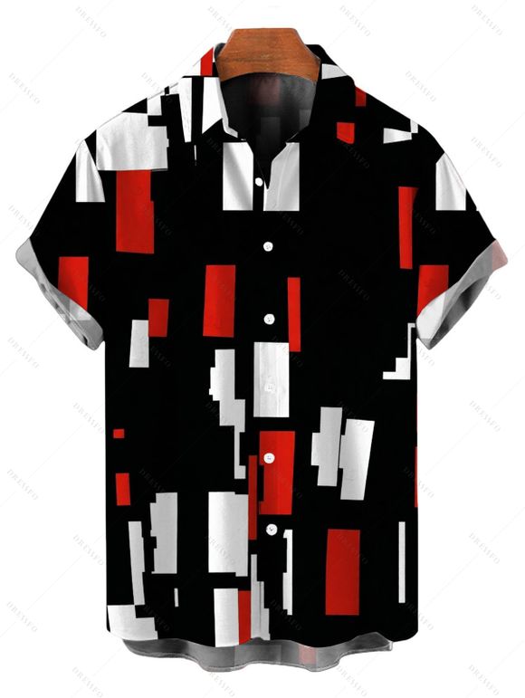 Vintage Couple Outfit Colorblock Geometric Print Skew Neck Mermaid Bodycon Maxi Dress and Shirt Set - Rouge Vineux S | US 4