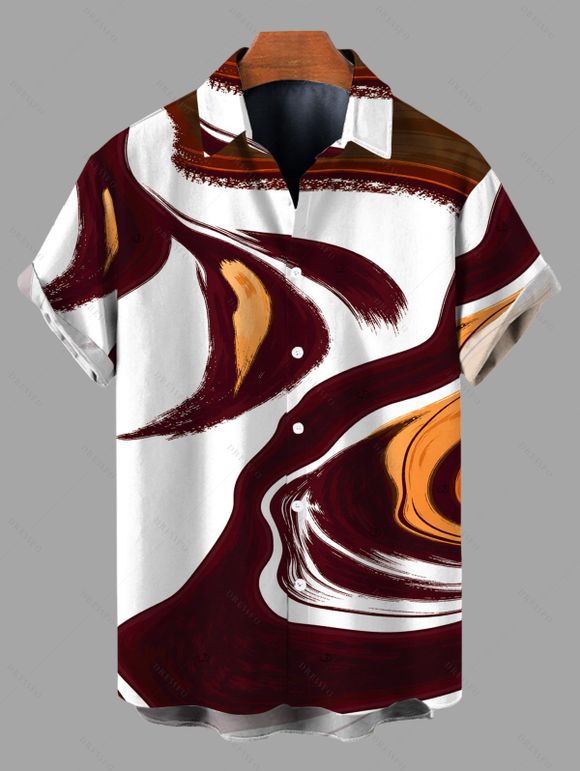 Vacation Couple Outfit Fluid Art Print Tank Top High Slit Bodycon Skirt Women Set and Shirt - Brun S | US 4