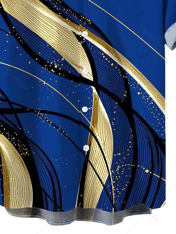 Men's Vacation Shirt Golden Abstract Line Print Button Up Shirt - Bleu 5XL