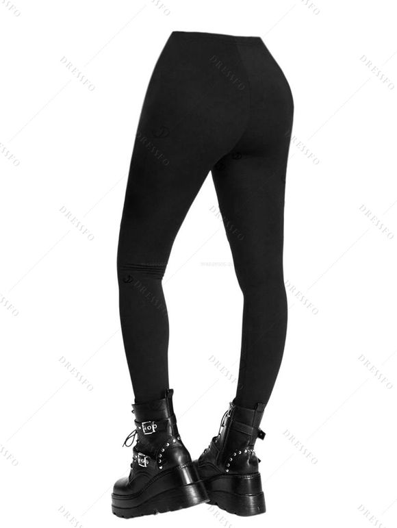 Gothic Women Outfit Cable Knit Faux Fur Open Front Cinched Back Coat and Grommet Buckle Lace Up Leggings Set - café lumière S | US 4