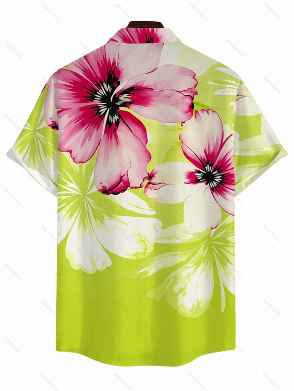 Men's Vacation Shirt Watercolor Flower Print Button Up Shirt - Vert Jaune 5XL