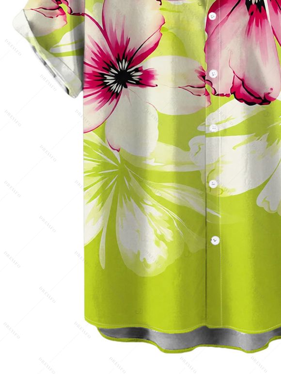 Men's Vacation Shirt Watercolor Flower Print Button Up Shirt - Vert Jaune 5XL