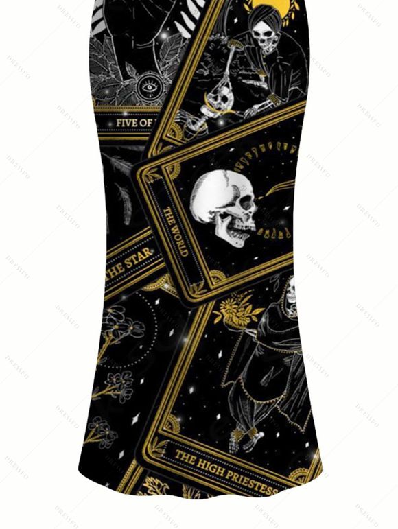 Gothic Dress Tarot Card Skull Print Spaghetti Strap Bodycon Maxi Dress - Noir L | US 8-10