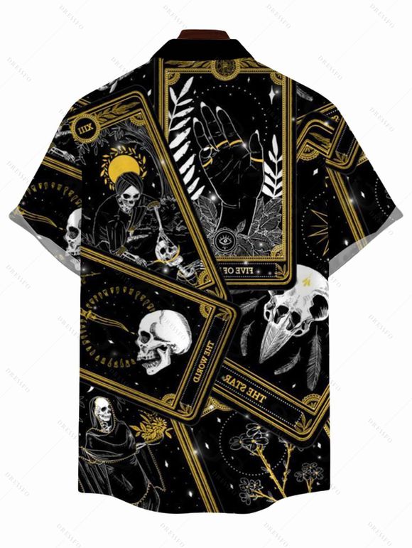 Men's Gothic Shirt Tarot Card Skull Print Button Up Shirt - Noir 5XL