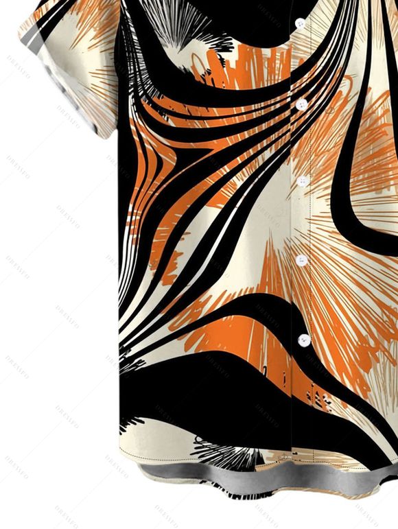 Men's Vintage Shirt Colorblock Abstract Ray Wave Stripe Print Button Up Shirt - Noir 5XL