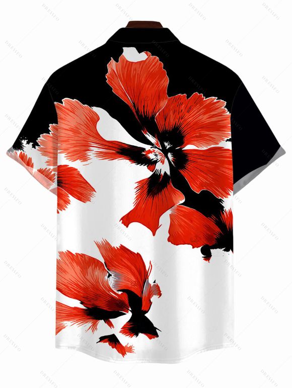 Men's Vacation Shirt Contrast Color Watercolor Floral Print Button Up Shirt - Noir 5XL