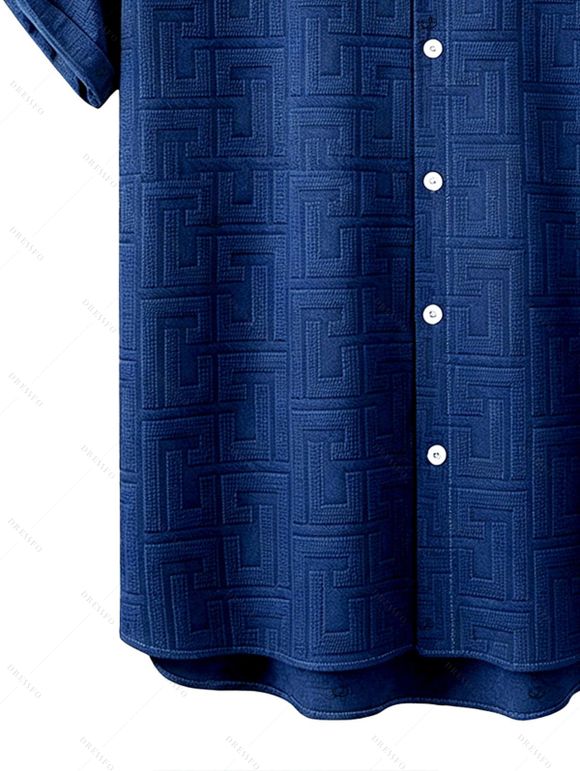 Men's Casual Shirt Geometric Textured Solid Color Button Up Shirt - Bleu profond 2XL