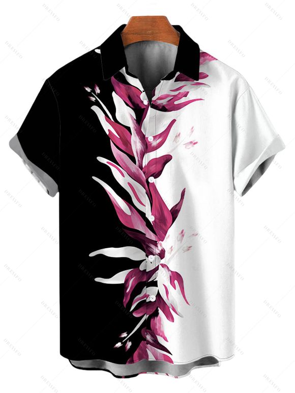 Vacation Vintage Couple Outfit Contract Color Tropical Plant Print Skew Neck Bodycon Maxi Dress and Shirt Set - Noir S | US 4