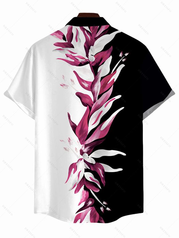 Vacation Vintage Couple Outfit Contract Color Tropical Plant Print Skew Neck Bodycon Maxi Dress and Shirt Set - Noir S | US 4
