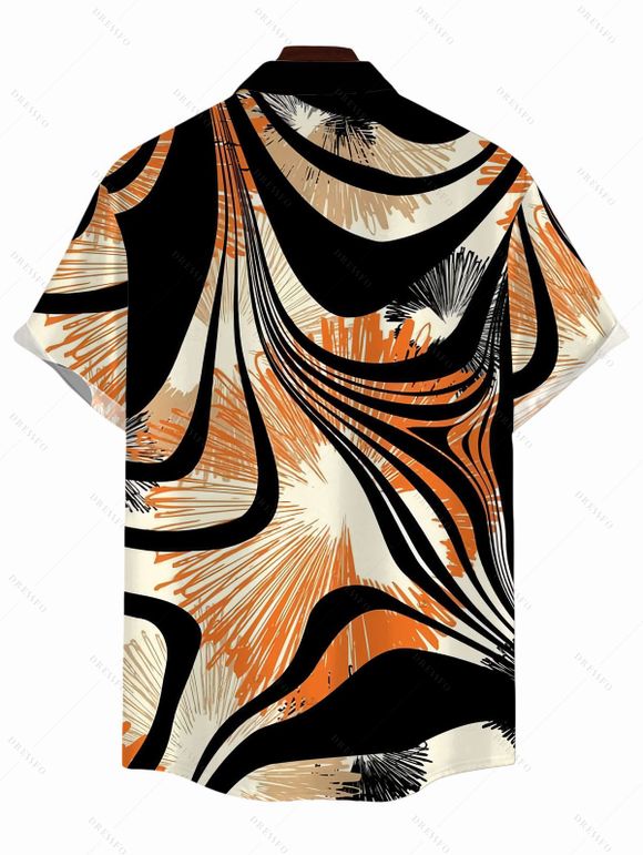 Vintage Couple Outfit Colorblock Abstract Ray Wave Stripe Print Skew Neck Mermaid Bodycon Maxi Dress and Shirt Set - Noir S | US 4