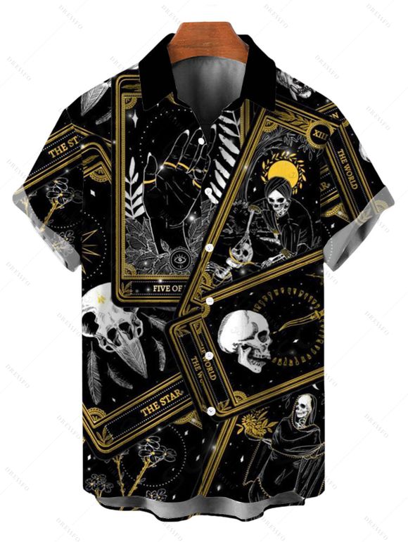 Gothic Couple Outfit Tarot Card Skull Print Spaghetti Strap Bodycon Maxi Dress and Shirt Set - Noir S | US 4