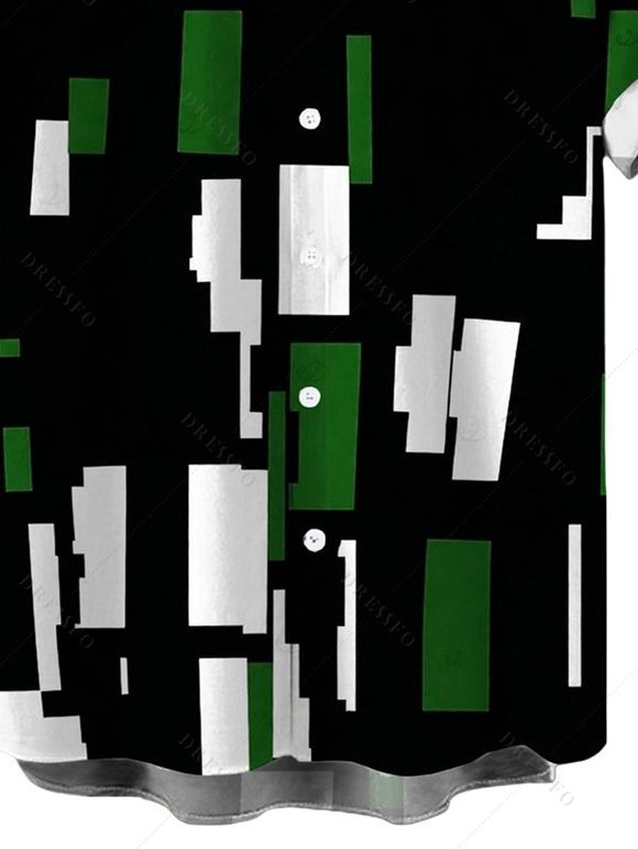 Men's Vintage Shirt Colorblock Geometric Print Button Up Shirt - Vert L