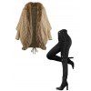 Gothic Women Outfit Cable Knit Faux Fur Open Front Cinched Back Coat and Grommet Buckle Lace Up Leggings Set - café lumière S | US 4