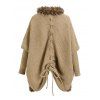 Gothic Women Outfit Cable Knit Faux Fur Open Front Cinched Back Coat and Grommet Buckle Lace Up Leggings Set - café lumière S | US 4