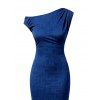 Elegant Dress Geometric Textured Solid Color Ruched Skew Neck Bodycon Maxi Dress - Bleu profond XXL | US 14