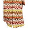 Men's Ethnic Knitted Shirt Colorblock Zig Zag Print Textured Button Up Shirt - multicolor XL