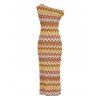 Ethnic Knitted Dress Colorblock Zig Zag Print Textured Skew Neck Mermaid Bodycon Dress - multicolor M | US 6