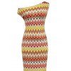 Ethnic Knitted Dress Colorblock Zig Zag Print Textured Skew Neck Mermaid Bodycon Dress - multicolor XL | US 12