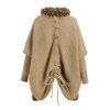 Vintage Sweater Coat Cable Knit Faux Fur Open Front Cinched Back Long Sleeve Coat - café ONE SIZE