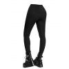 Gothic Women Outfit Cable Knit Faux Fur Open Front Cinched Back Coat and Grommet Buckle Lace Up Leggings Set - Vert Armée S | US 4