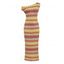 Ethnic Knitted Dress Colorblock Zig Zag Print Textured Skew Neck Mermaid Bodycon Dress - multicolor XXL | US 14