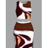 Vacation Women Outfit Fluid Art Print Tank Top High Slit Bodycon Skirt Two Piece Set - Brun XXL | US 14
