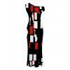 Vintage Dress Colorblock Geometric Print Skew Neck Mermaid Bodycon Maxi Dress - Rouge XXL | US 14
