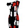 Vintage Dress Colorblock Geometric Print Skew Neck Mermaid Bodycon Maxi Dress - Rouge XXL | US 14