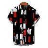 Men's Vintage Shirt Colorblock Geometric Print Button Up Shirt - Rouge Vineux 5XL