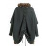 Vintage Sweater Coat Cable Knit Faux Fur Open Front Cinched Back Long Sleeve Coat - Vert profond ONE SIZE