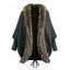 Vintage Sweater Coat Cable Knit Faux Fur Open Front Cinched Back Long Sleeve Coat - Vert profond ONE SIZE