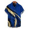 Men's Vacation Shirt Golden Abstract Line Print Button Up Shirt - Bleu 5XL