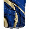Men's Vacation Shirt Golden Abstract Line Print Button Up Shirt - Bleu 5XL
