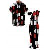Vintage Couple Outfit Colorblock Geometric Print Skew Neck Mermaid Bodycon Maxi Dress and Shirt Set - Rouge Vineux S | US 4