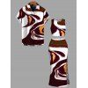 Vacation Couple Outfit Fluid Art Print Tank Top High Slit Bodycon Skirt Women Set and Shirt - Brun S | US 4