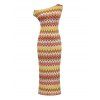 Vintage Ethnic Couple Outfit Colorblock Zig Zag Print Textured Skew Neck Mermaid Bodycon Dress and Shirt Set - multicolor S | US 4