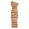 Vintage Ethnic Couple Outfit Colorblock Zig Zag Print Textured Skew Neck Mermaid Bodycon Dress and Shirt Set - multicolor S | US 4