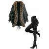 Gothic Women Outfit Cable Knit Faux Fur Open Front Cinched Back Coat and Grommet Buckle Lace Up Leggings Set - Vert Armée S | US 4