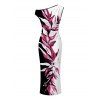 Vacation Vintage Dress Contract Color Tropical Plant Print Skew Neck Bodycon Maxi Dress - Noir XXL | US 14